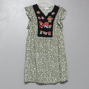 Kirundo green white polka dot embroidered boho dress